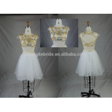 Shinning rebordear dos piezas corto Tulle vestido de fiesta de baile con la espalda abierta